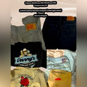 Lot of clothes 
Empyre, Levi’s, Danny duncan